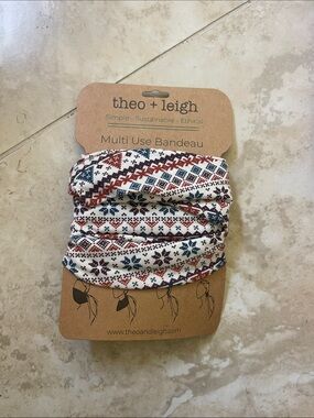 Kids Multi-Use Bandeau in Cream with Red & Blue Pattern